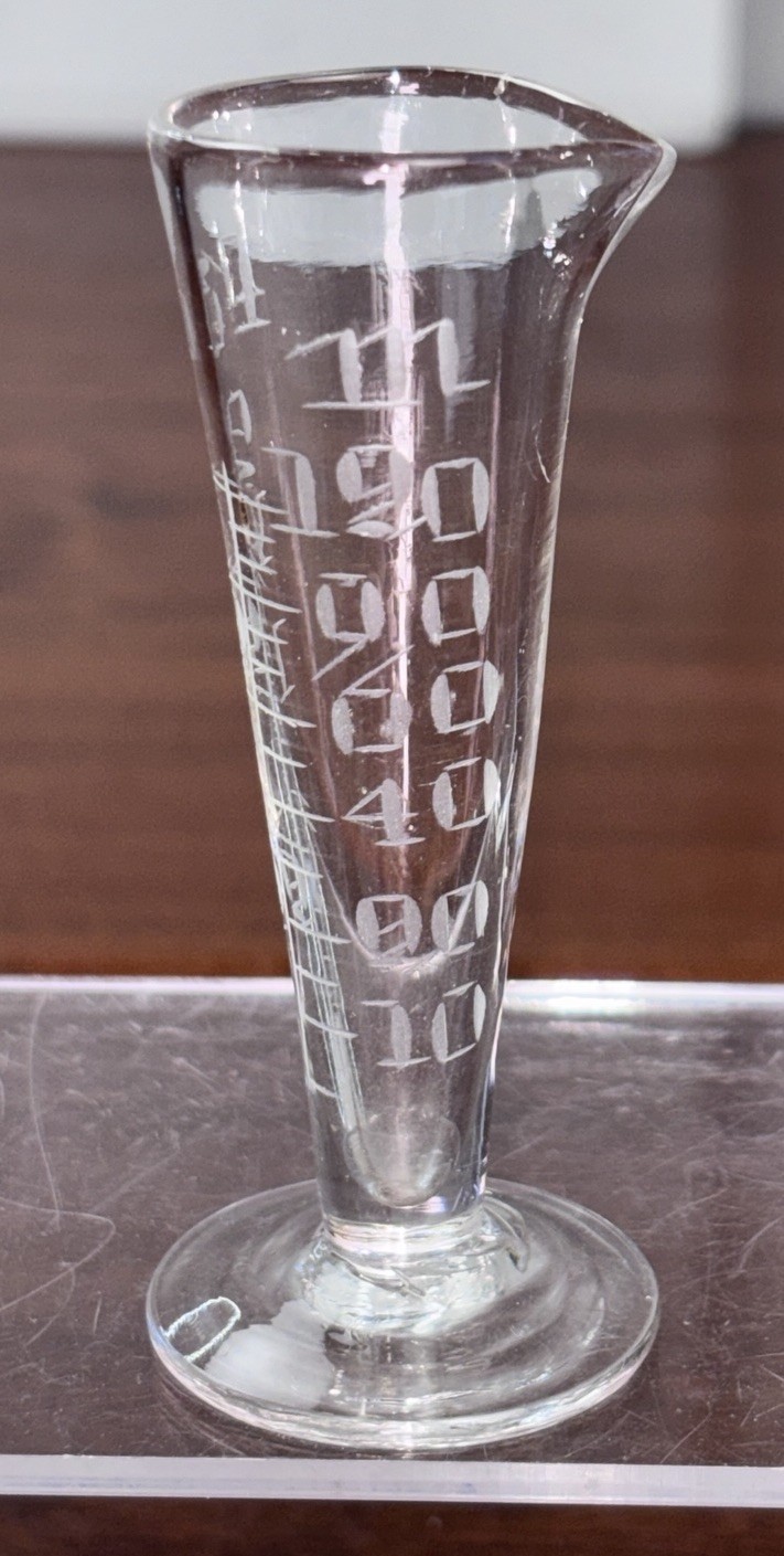 Victorian Glass Apothecary Measuring Beaker with Etched Markings Glass Spoon