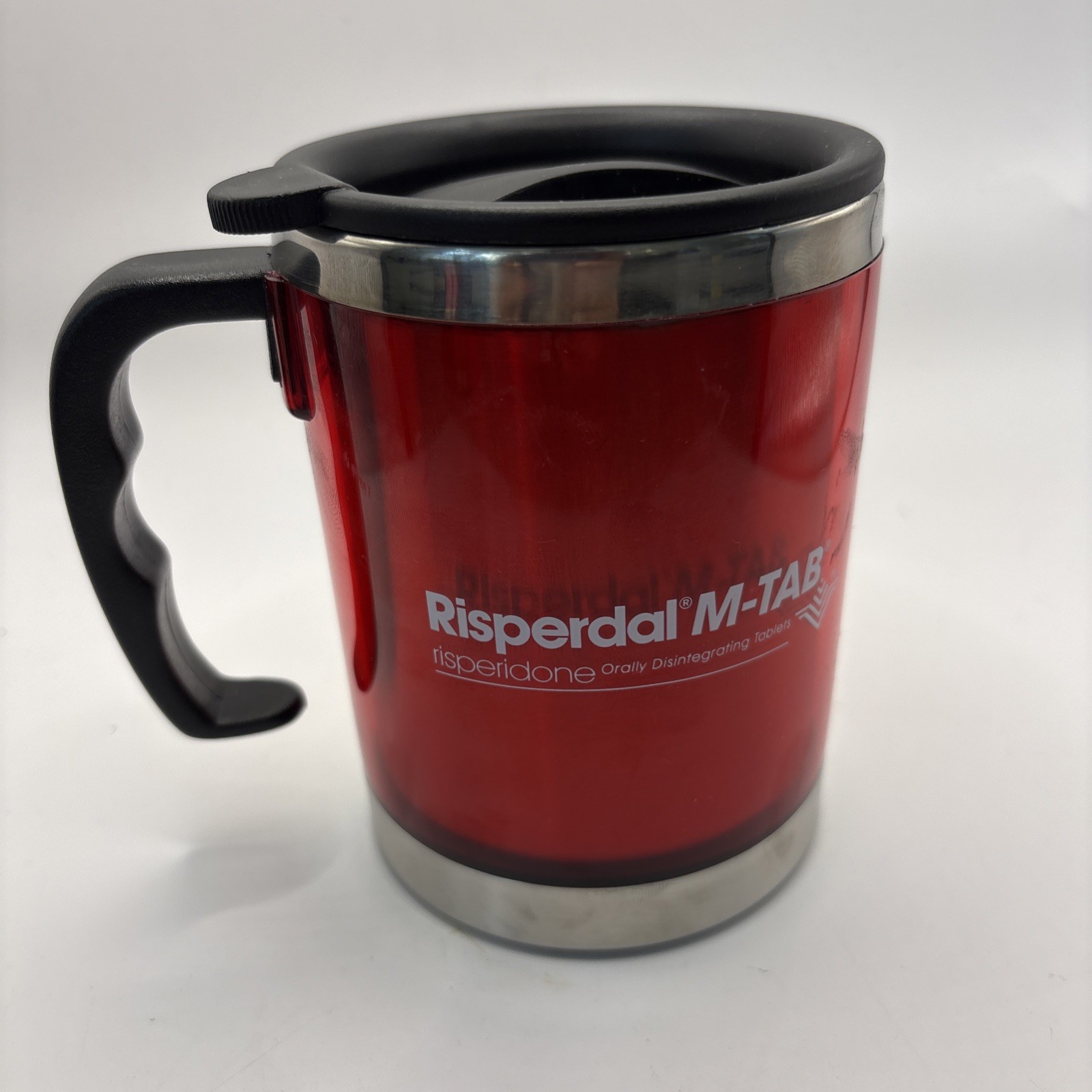 2 Risperdal Pharmaceutical Drug Rep Red Insulated Travel Coffee Mugs W/Lids NEW