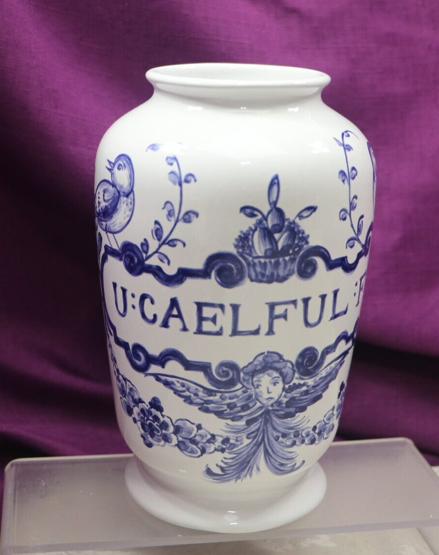 VINTAGE LILLY DRUG BLUE WHITE CERAMIC PHARMACY APOTHECARY JAR VASE U:CAELFUL:FO