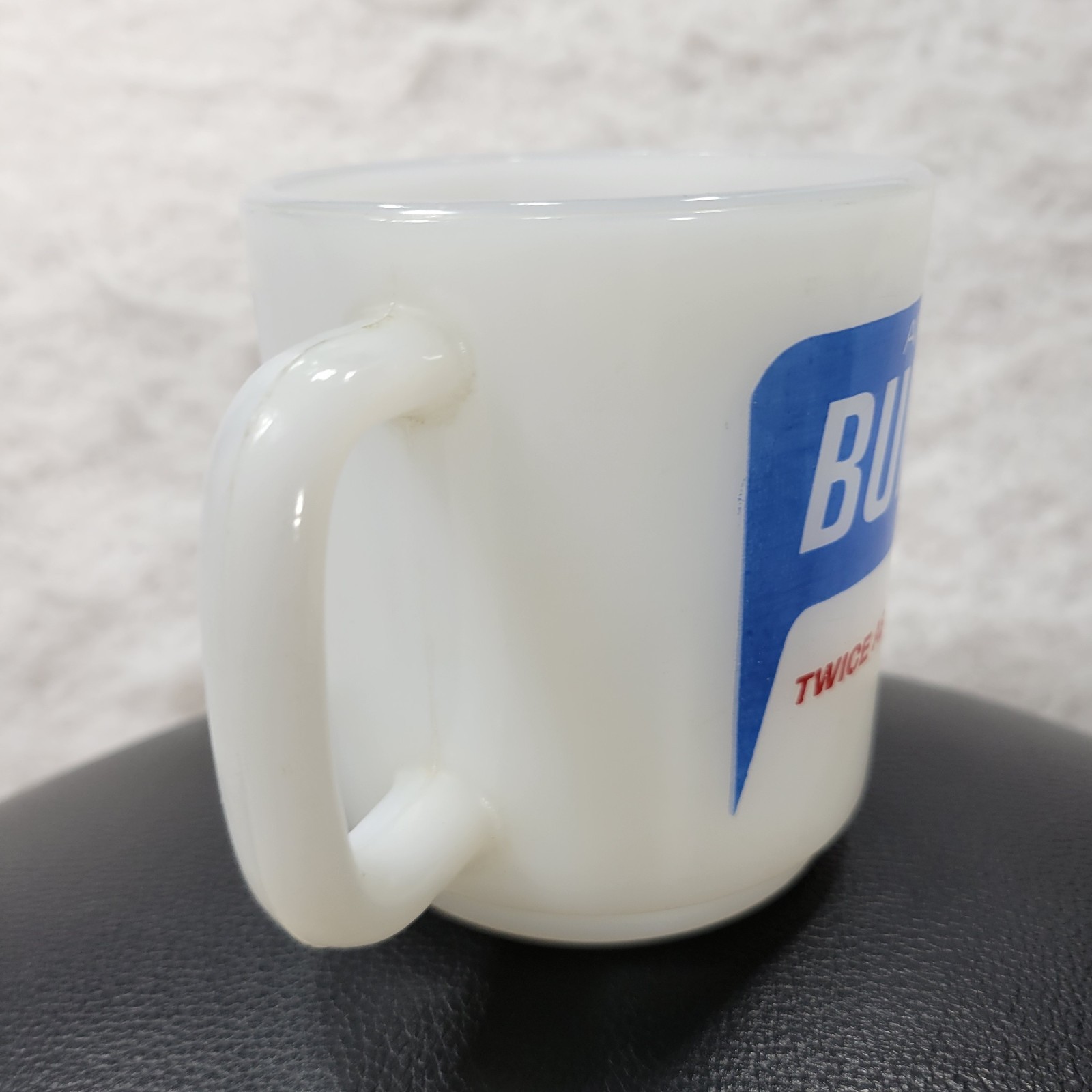 VTG Bufferin Pharmaceutical Advertising Mug Milk Glass White Retro Analgesic Cup