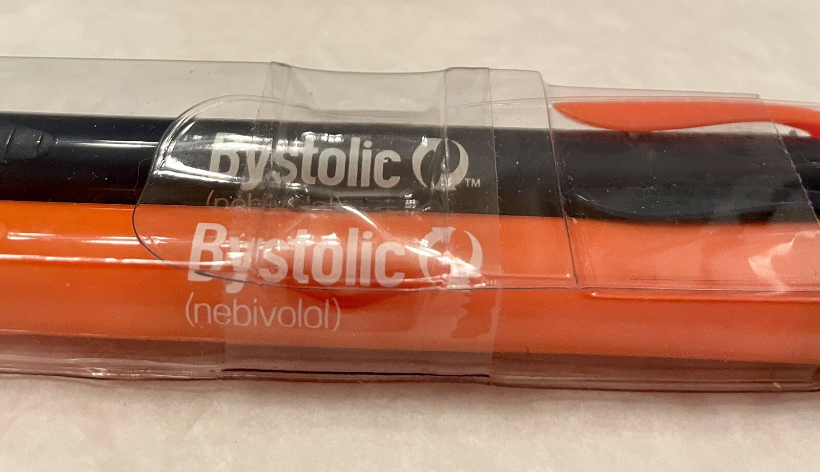 BYSTOLIC NEBIVOLOL Drug Rep Pharma LOT OF 2 MARKERS (1 Orange, 1 Blue) NEW NOS