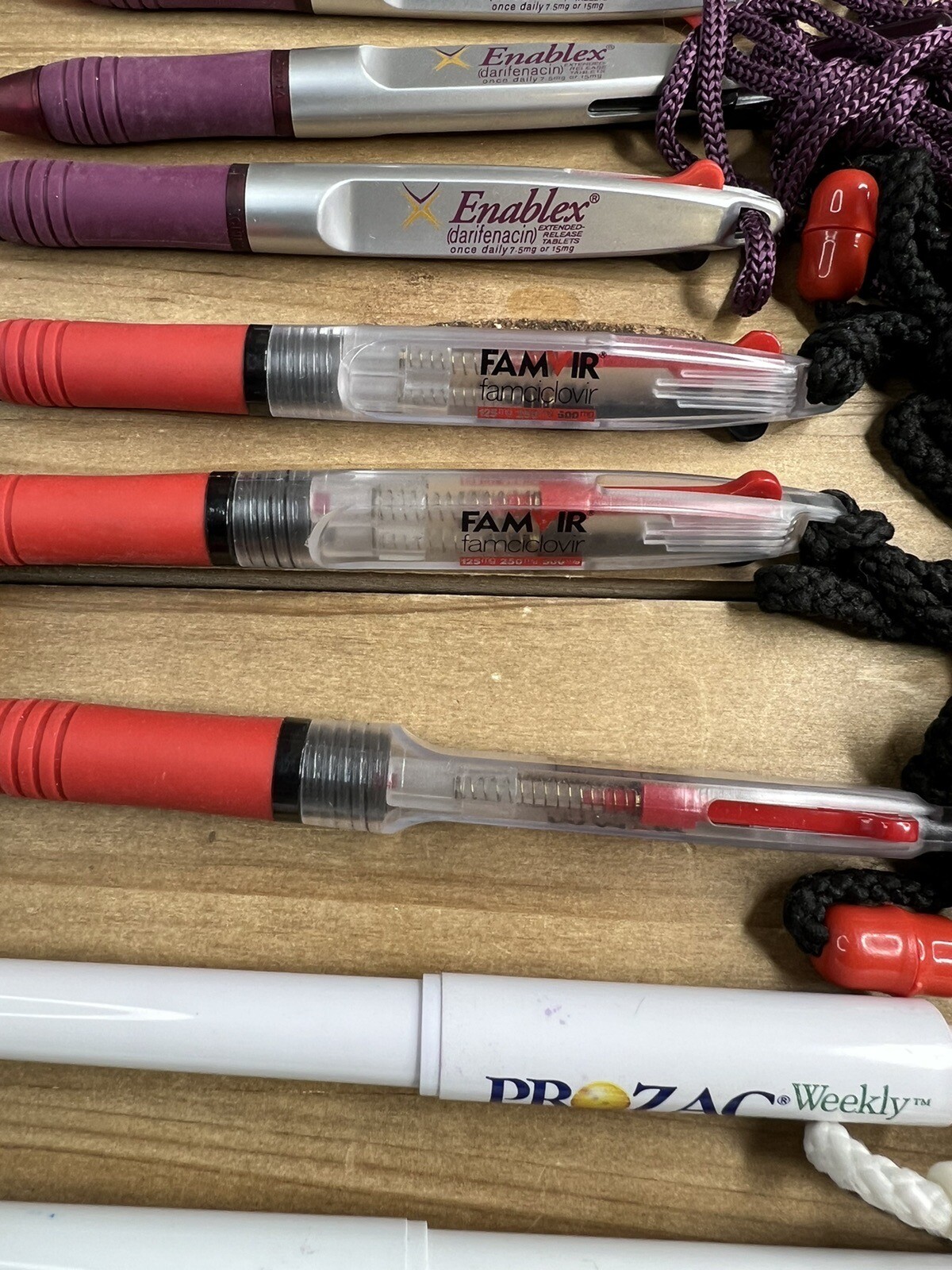 10 Rare Pharmaceutical Drug Rep Pens Lanyards Fosamax Enablex Famvir Zoloft LOOK