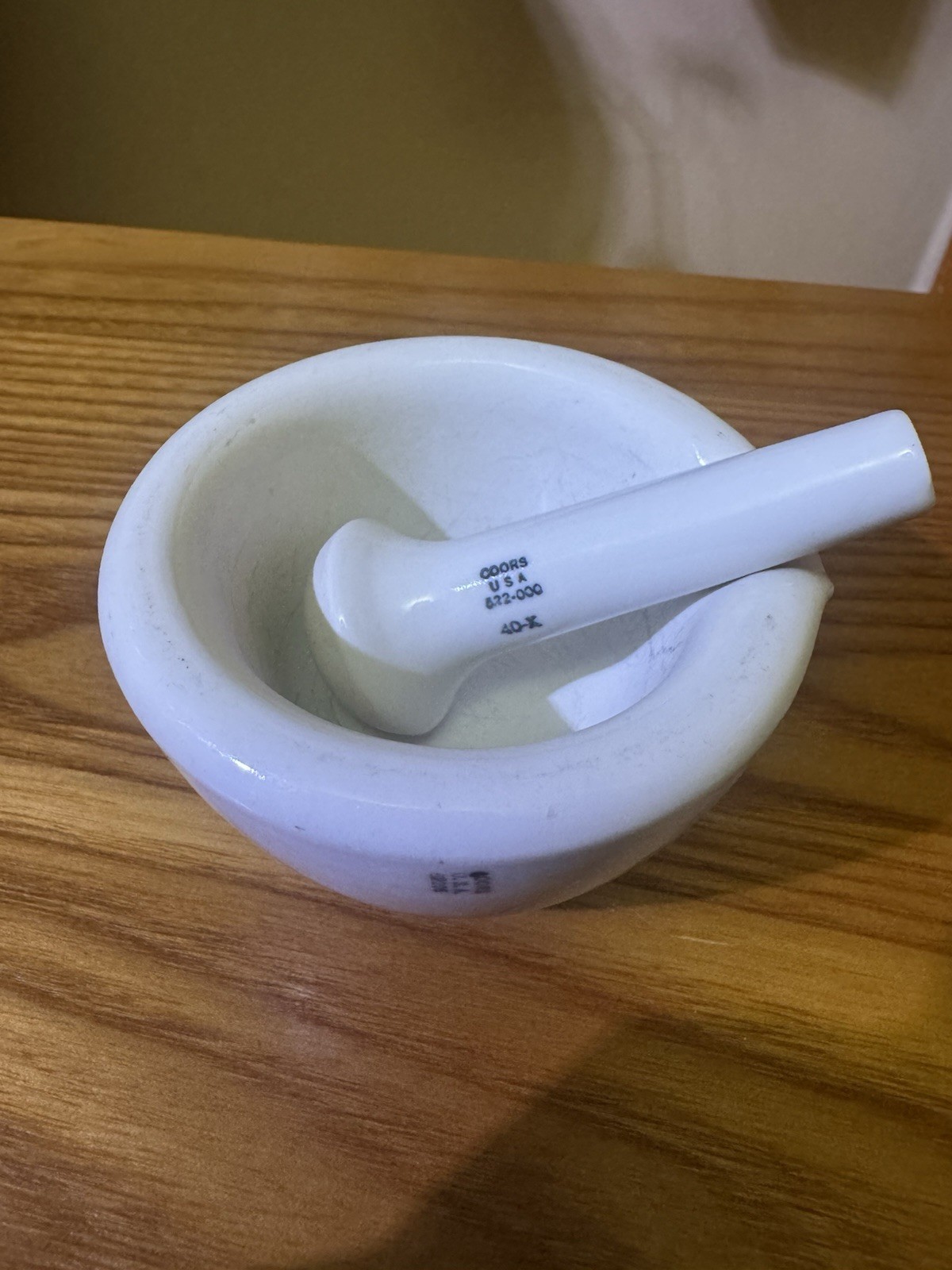 Vintage Coors USA 522-000 Heavy White Porcelain Lab Mortar and Pestle