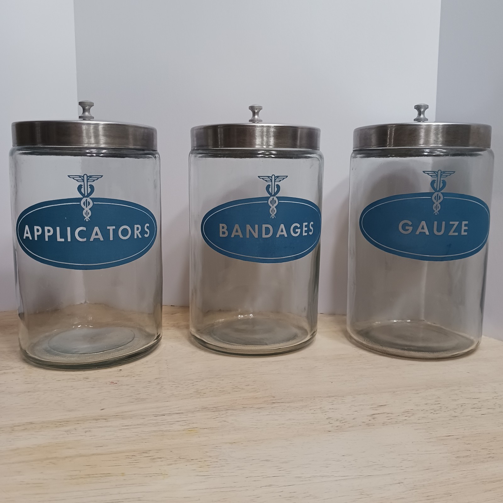 VTG PROFEX ’40s-’50s Glass Apothecary Dental Jar Containers Medical USA Set Of 3