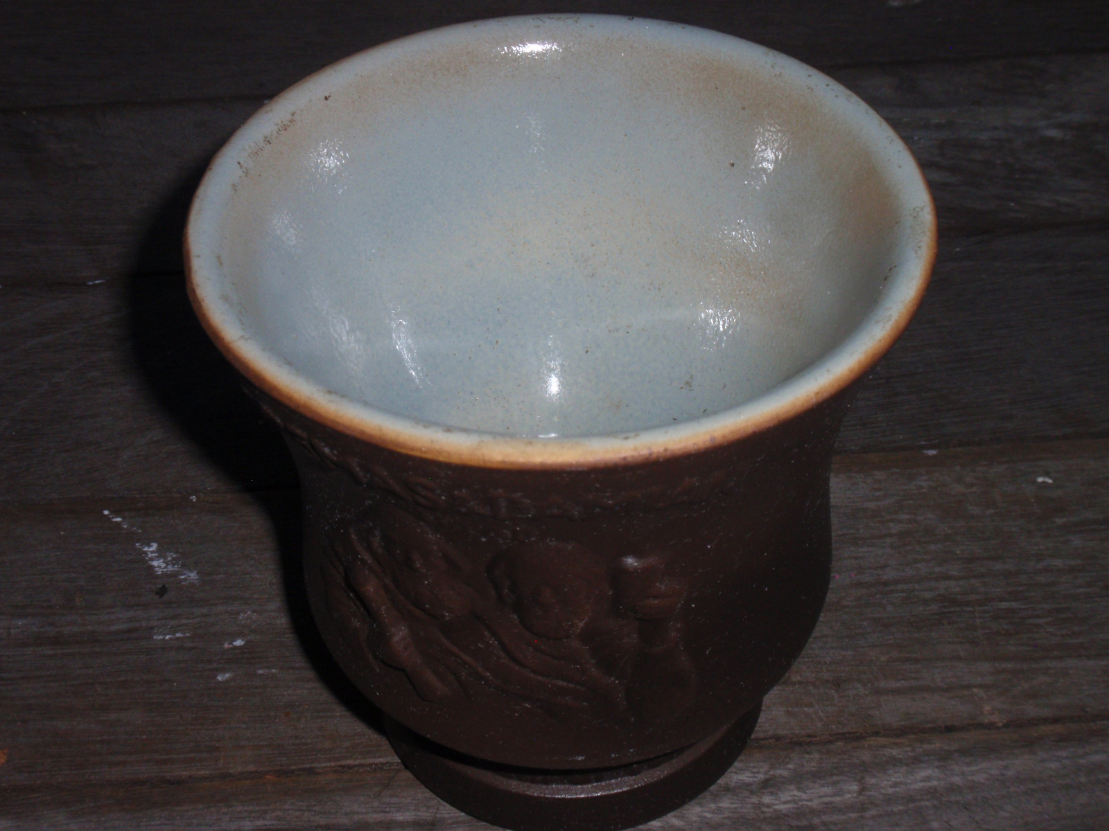 VINTAGE STONE/CERAMIC MORTAR COSMAS & DAMIAN PHARMACY 5 IN. TALL