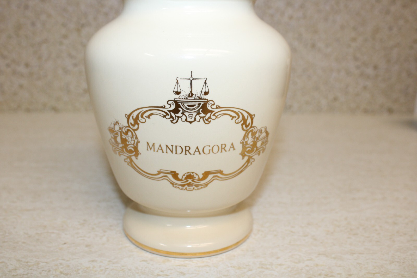 VTG Eli Lilly® Mandragora & Scale Ceramic Lidded Apothecary Pharmacy Jar 8.5″