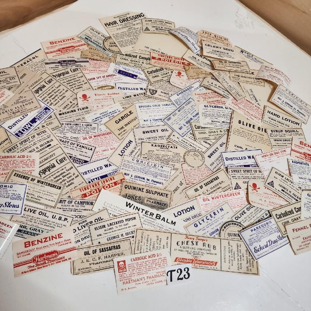 100 vintage medicine bottle labels pharmacy labels many different kinds T23