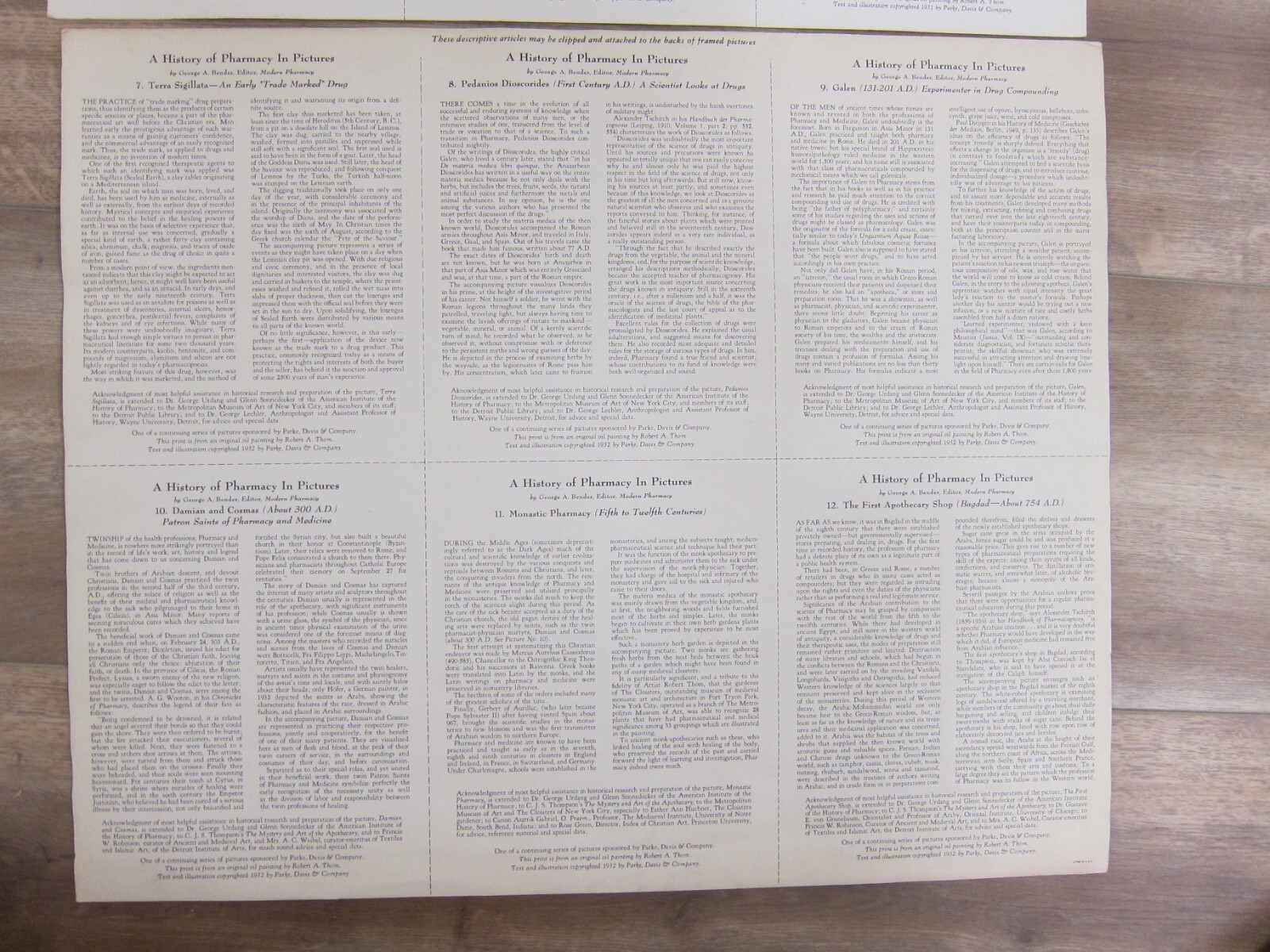 VTG. A HISTORY OF PHARMACY IN PICTURES by Parke Davis Set 12 Prints 1950’s