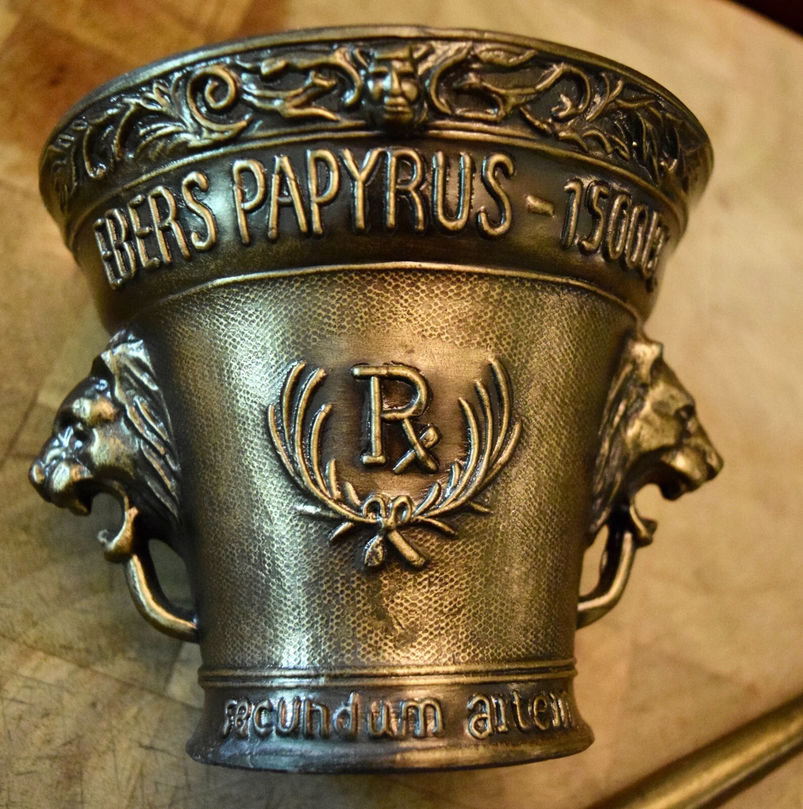 Vintage Ornate Brass Mortar Pestle Lion Head #8654