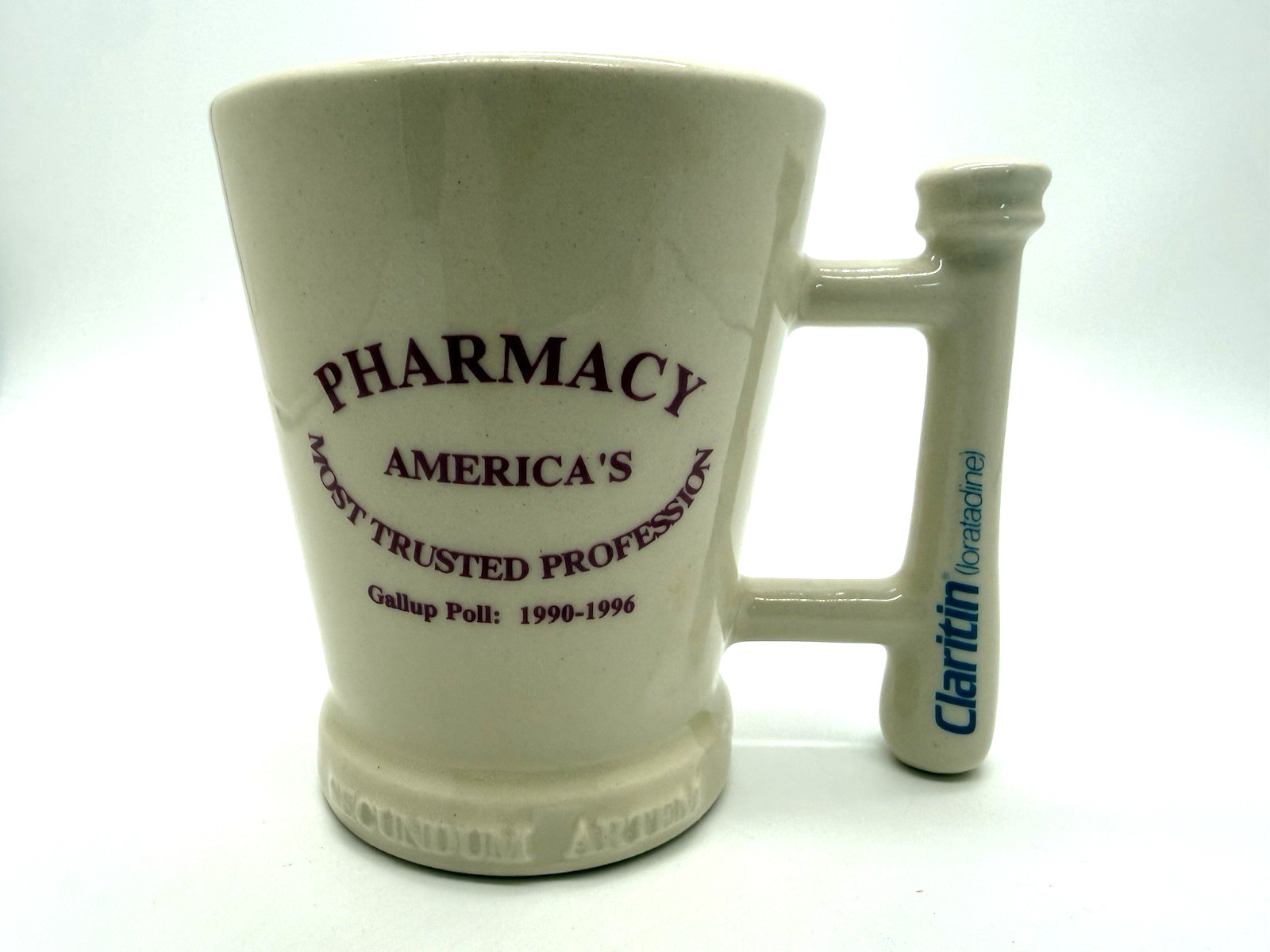 CLARITIN Mortar & Pestle Coffee Cup Mug “Ask Your Pharmacist” Advertising VTG