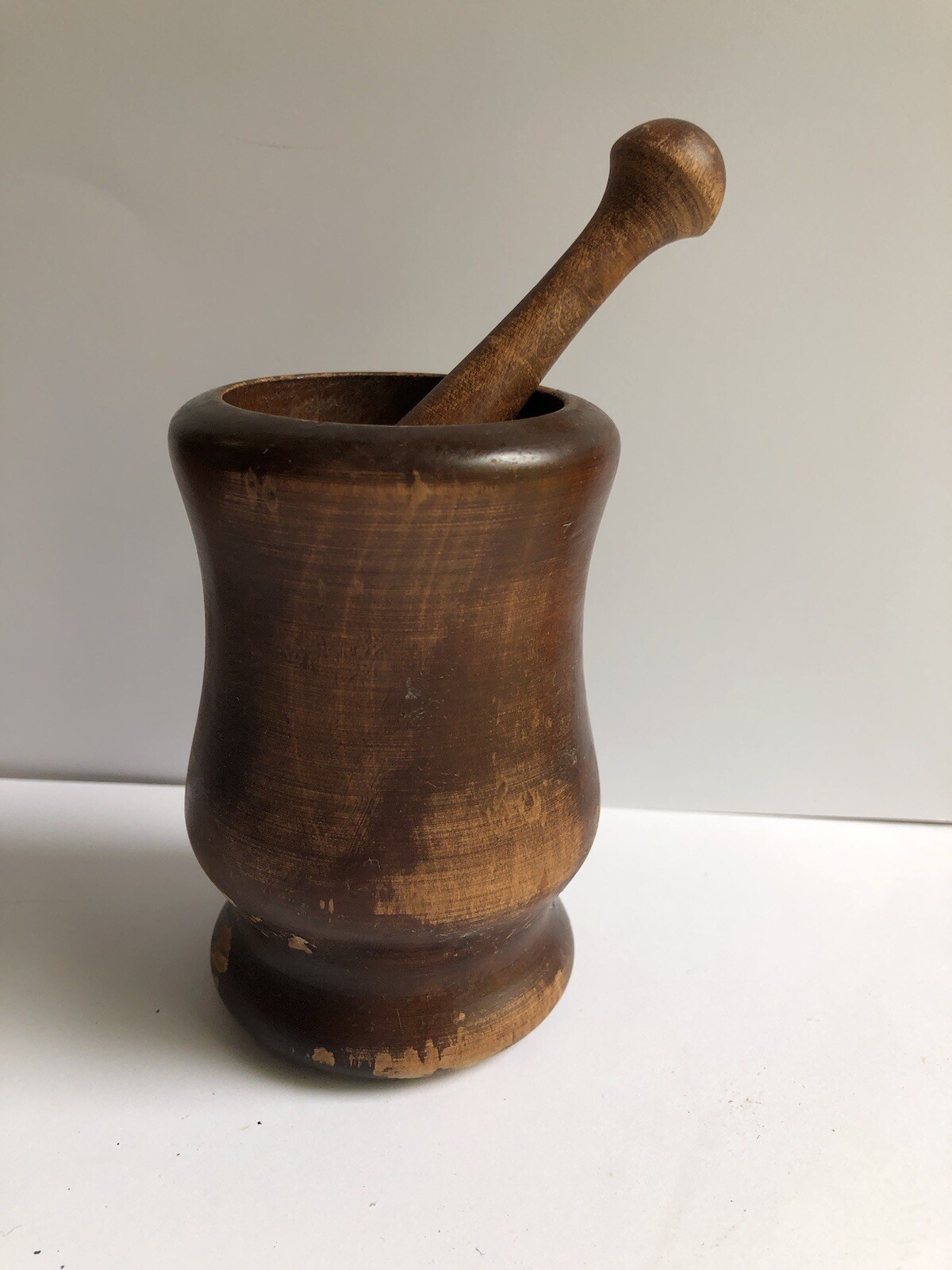 Small Mortar & Pestle 4″ Turned Wood Apothecary Pharmacist Grinder Crusher