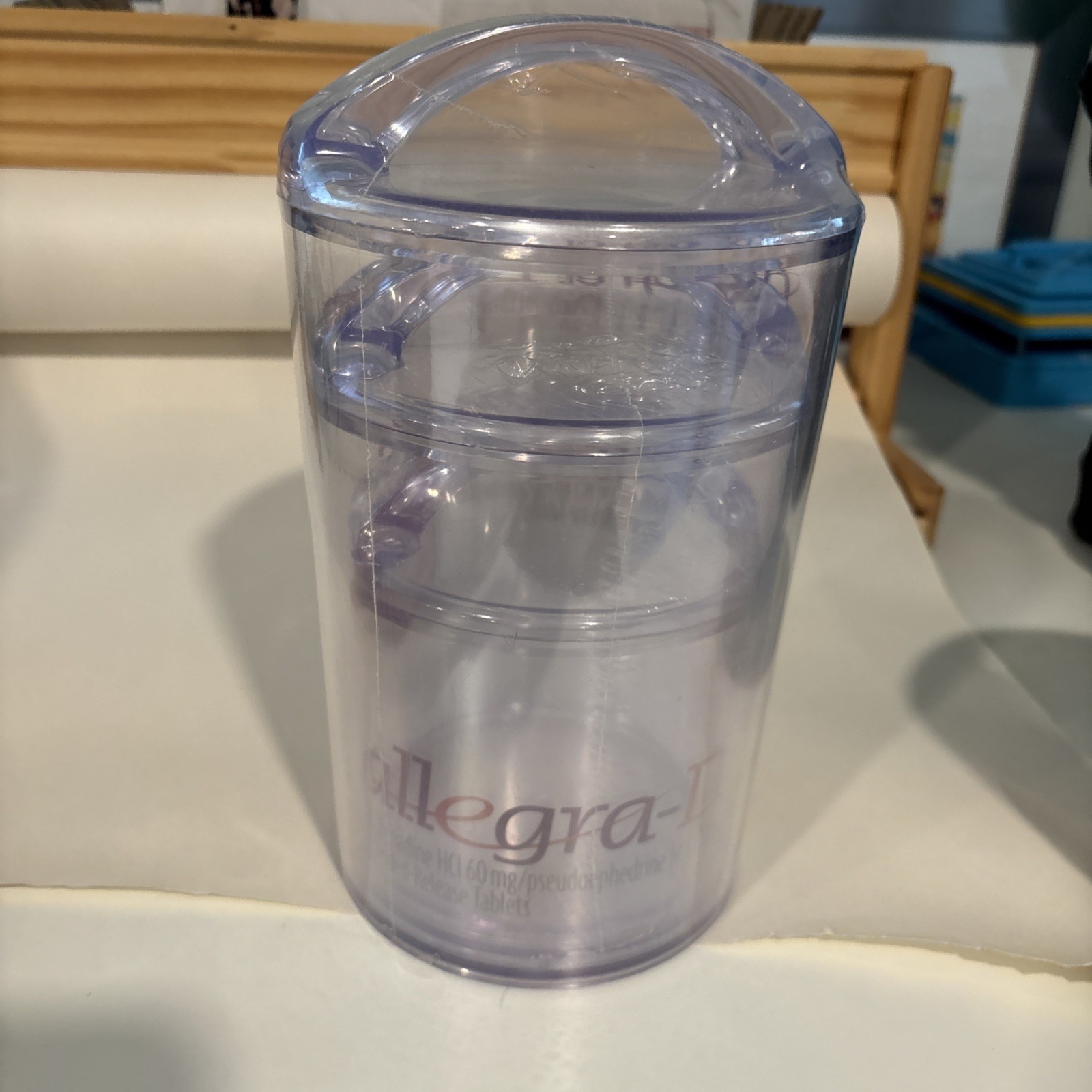 DRUG REP RARE ALLEGRA-D CLEAR PLASTIC/ACRYLIC CANISTER set of 3 pharmaceutical