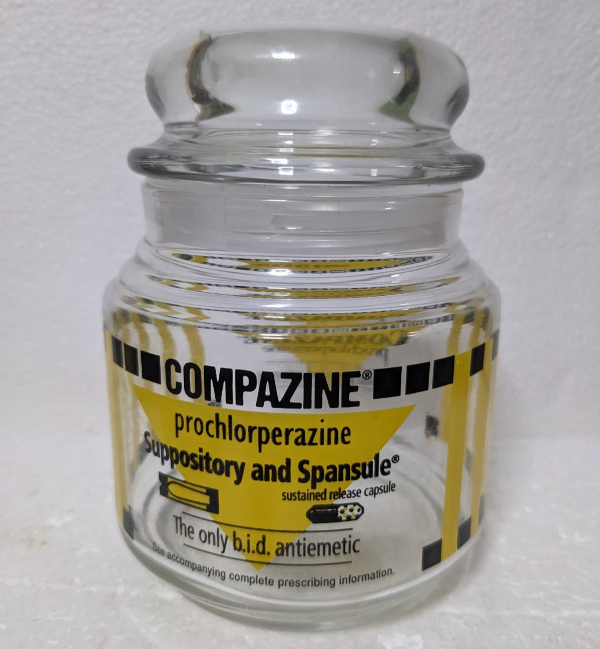 Compazine Glass Apothecary Jar Canister Pharmaceutical Rep Discontinued Empty