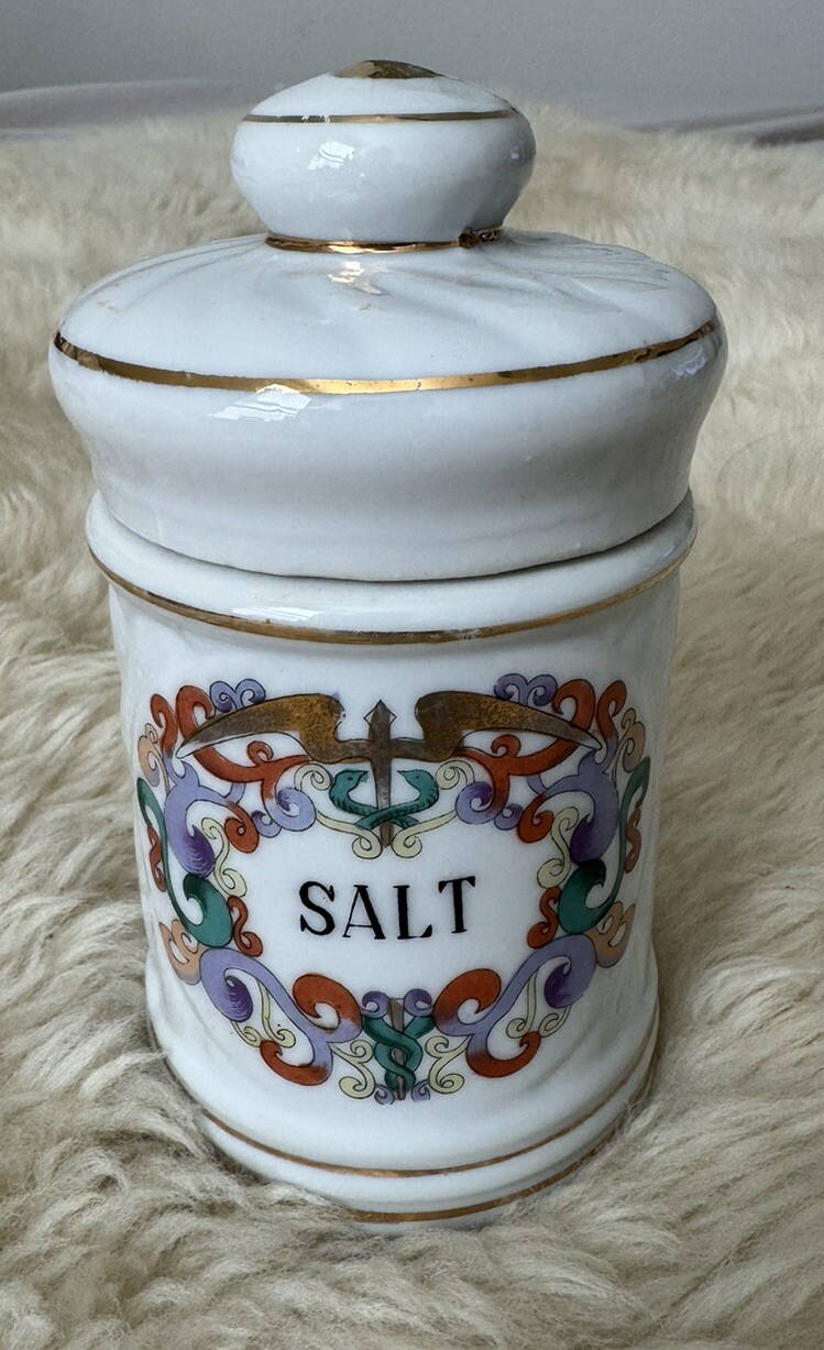 Vintage Porcelain FRENCH APOTHECARY JARS Salts- Cotton -Cologne -Astringent