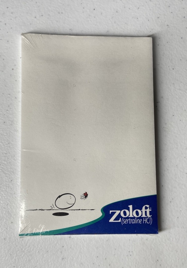 Zoloft New Sealed Pharmaceutical Drug Rep Sticky Note Notepad 2001 Pfizer Vtg