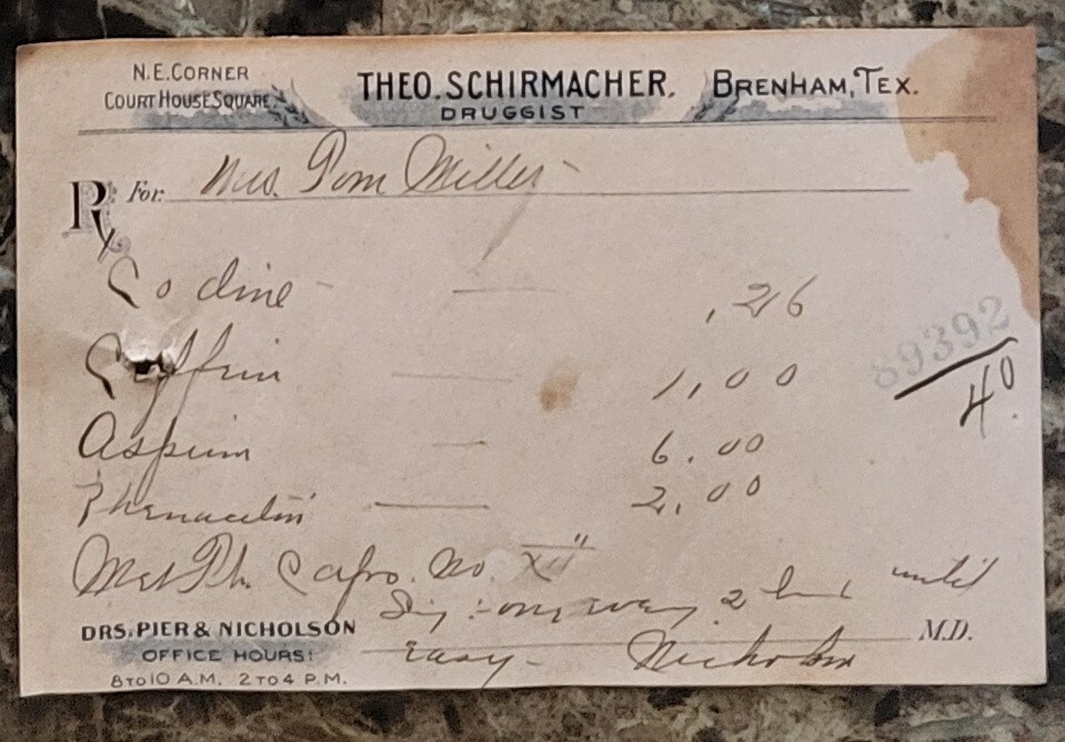 File box & 70 antique prescriptions (1910) – Codeine, Poisons, Equine