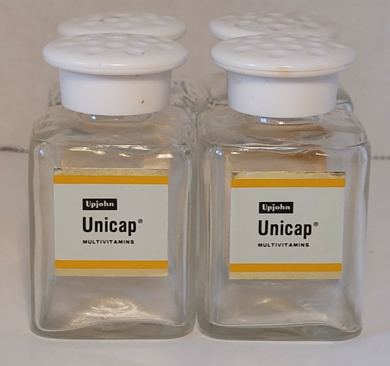 Lot Of 4 Vintage Upjohn Unicap Multivitamins Empty Bottles Collectible Jars Drug