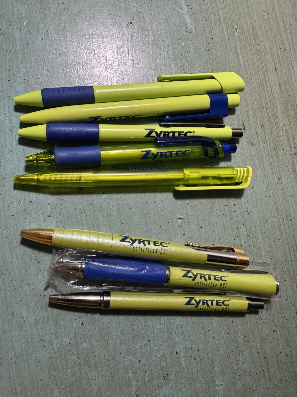 ZYRTEC PEN LOT (8 pens) Blue & Lime Green, Metal Ball Point-Pharmaceutical Promo