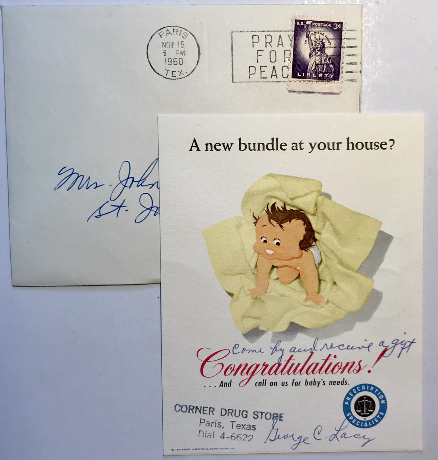 Paris TX Corner Drug Store 1959 Abbott Laboratories Medical Adver