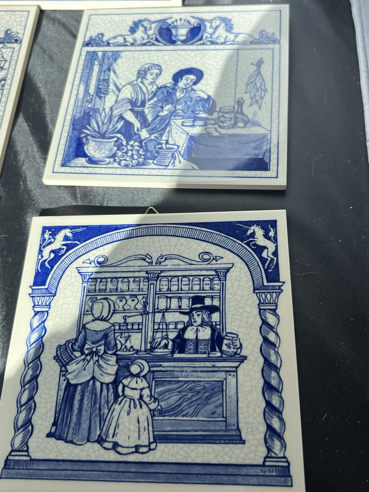 SET OF 5 DELFT HOLLAND PHARMACY SCIENCE TILES 1987 For BURROUGHS WELLCOME CO.