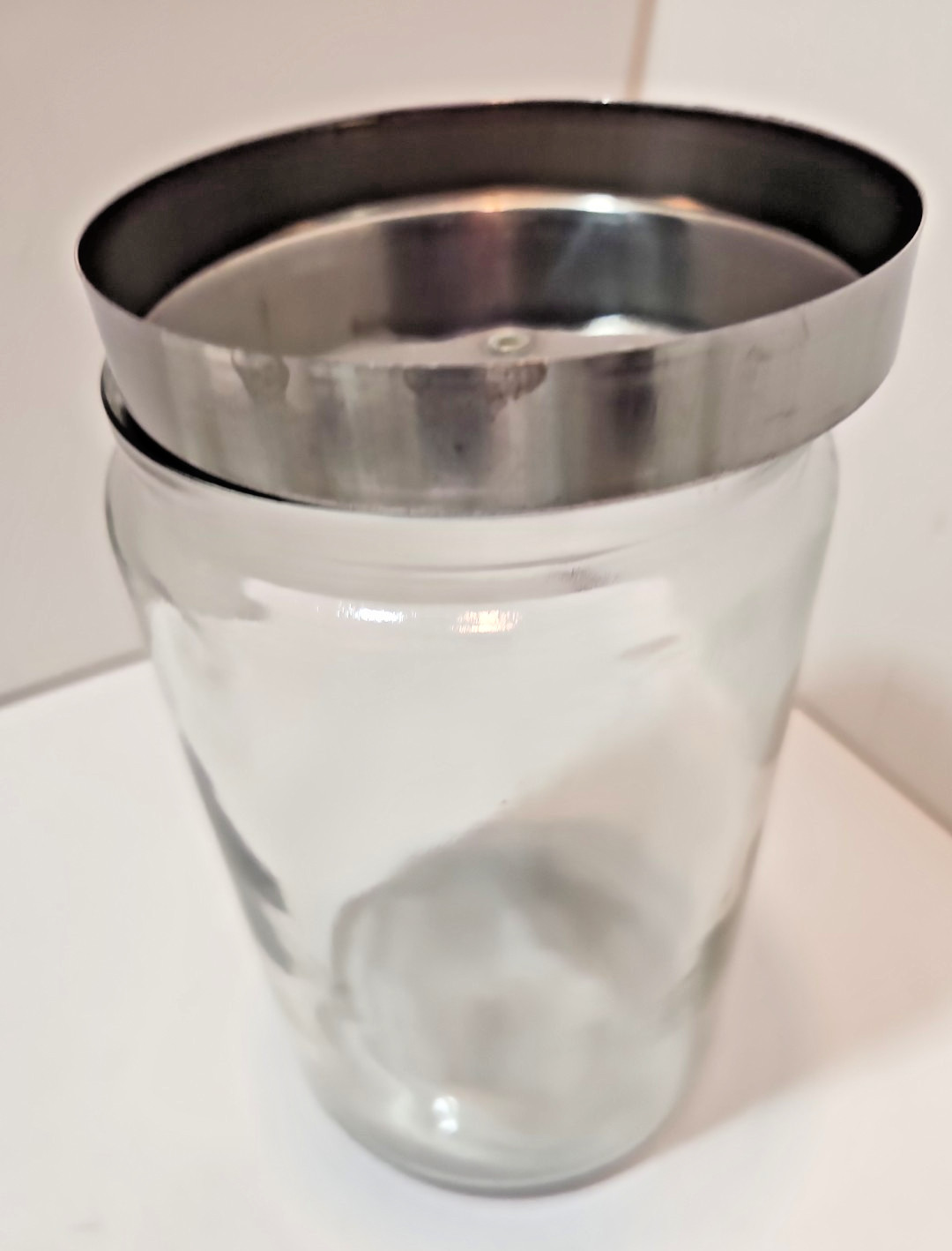 Vtg Profex Apothecary Medical Glass Jar Canister with Stainless Steel Lid 8×5″