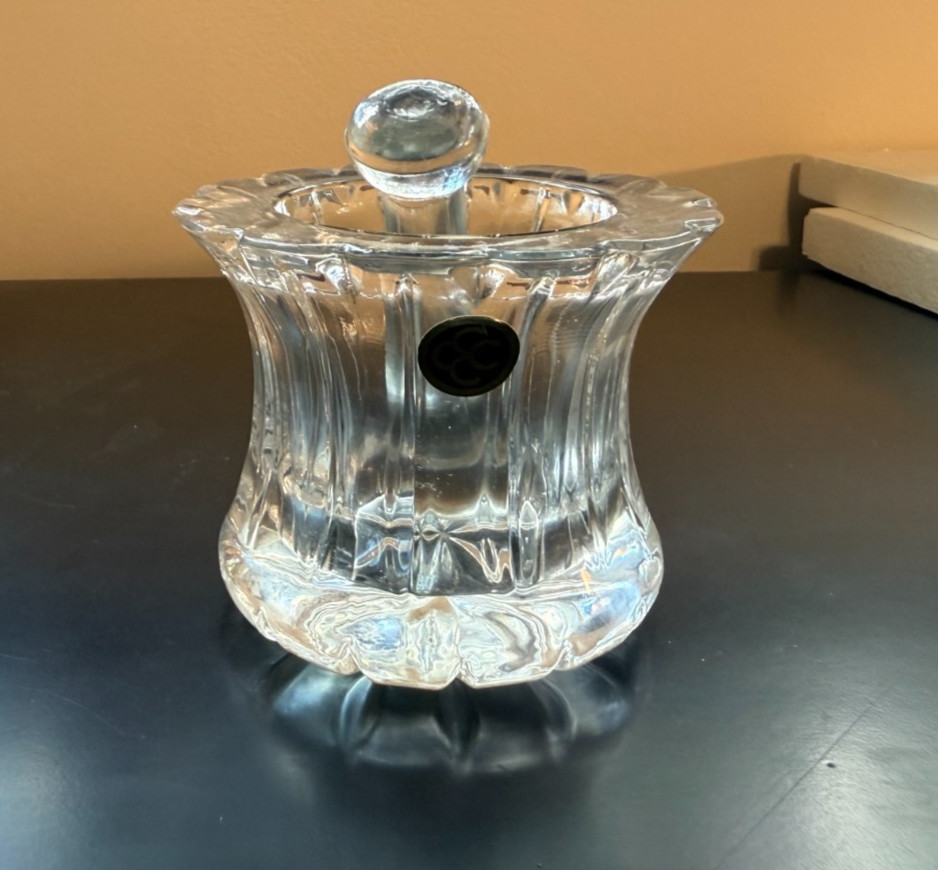 Vintage Crystal Glass Mortar & Pestle / Pill Crusher / Small Bowl – Heavy
