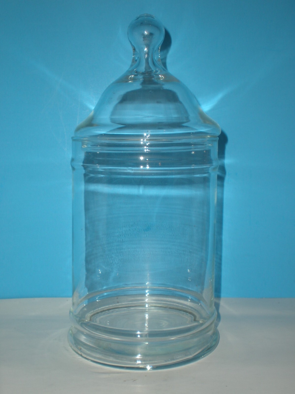Vtg Apothecary Covered Jar Glass Candy Container w/ Lid
