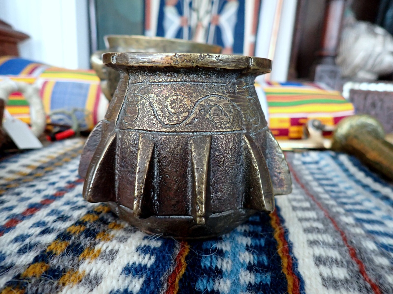 Gilded Bronze Mortar Arab Spain Antique Cast Bronze Small Mortar Apothecary Herb