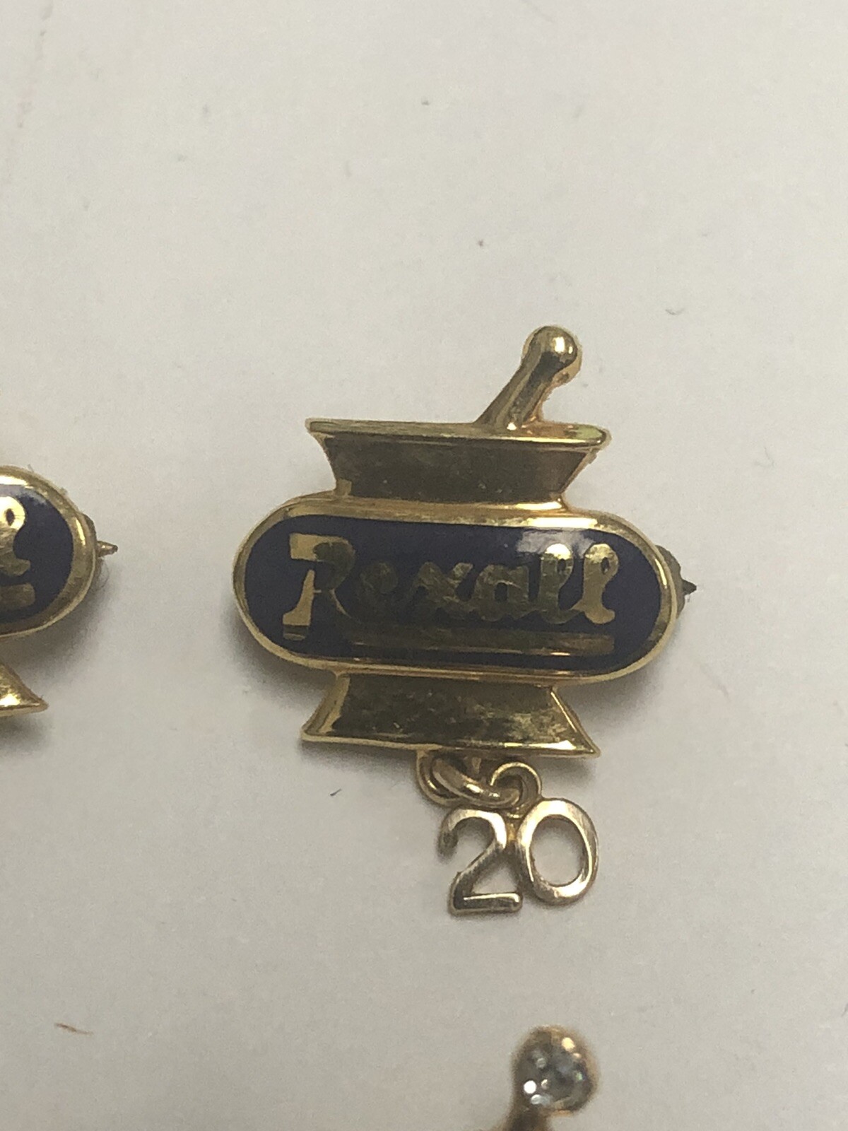 VINTAGE REXALL DRUG SET OF FOUR 14k YELLOW GOLD PINS – 15, 20, 25, 30 YEARS