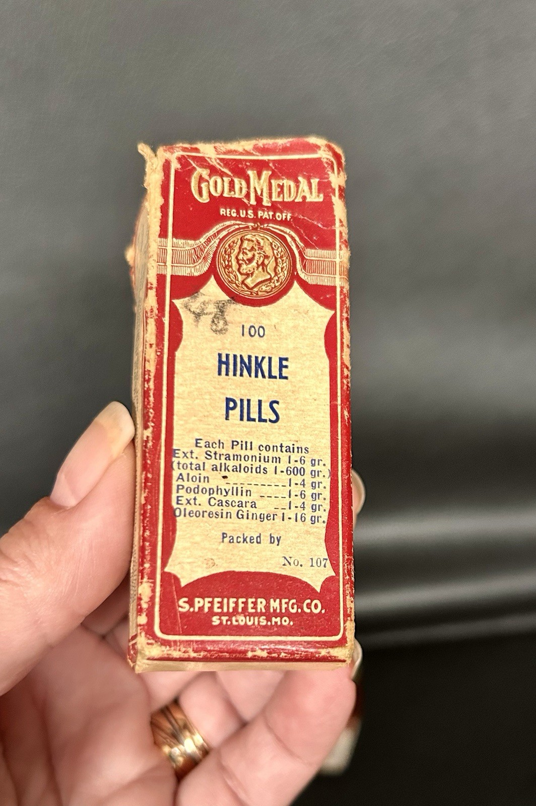 Vintage Gold Medal Hinkle Pills Laxative Medicine with Box-S. Pfeiffer Mfg. Co.