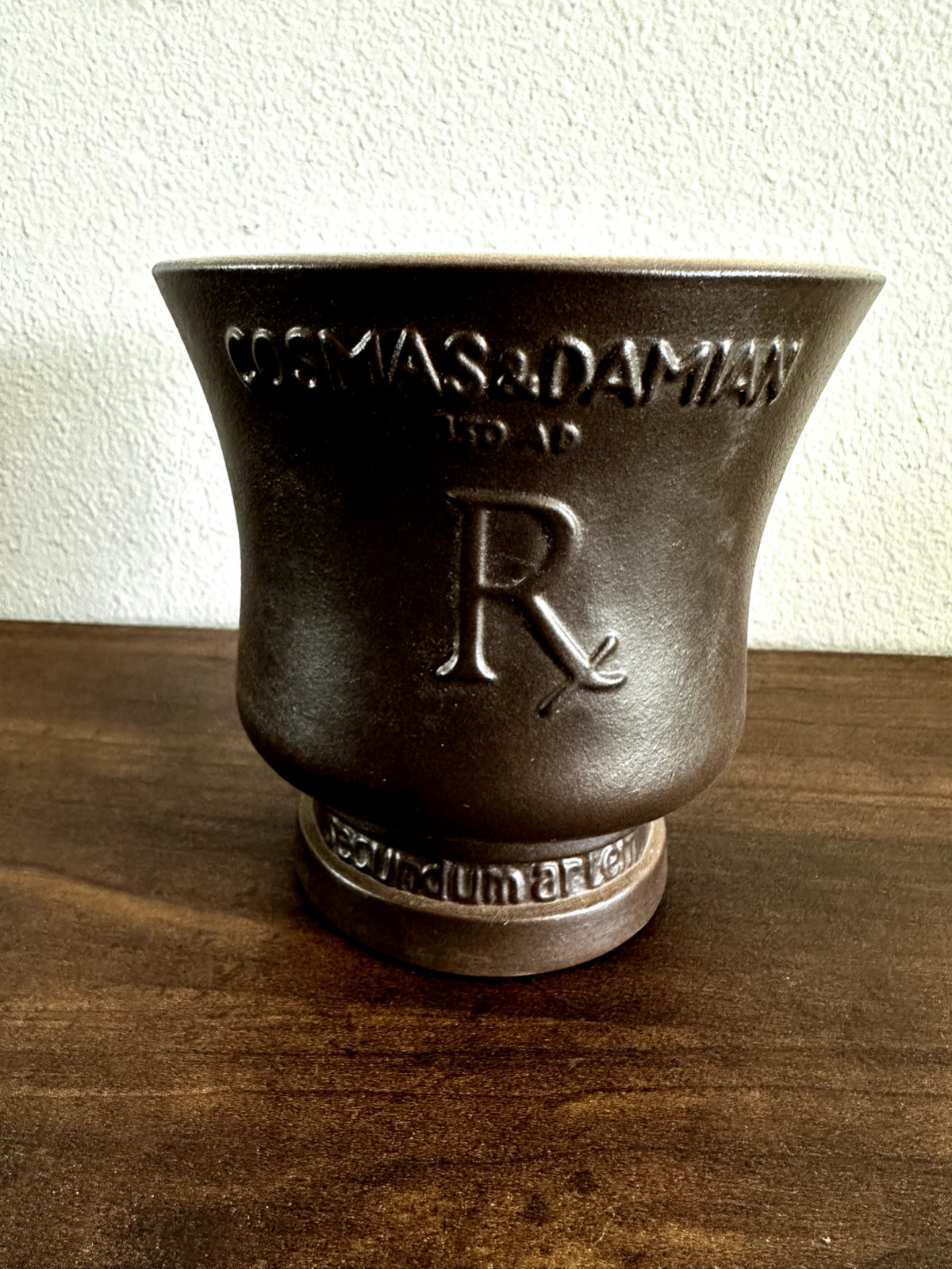 Schering Cosmas & Damian Brown Ceramic Mortar Coricidin *No Pestle*