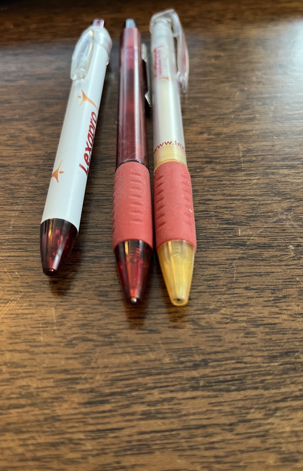 Lot of 3 Lexapro Medical Drug Rep Pharmaceutical Pens Red Grip White Gold Forest