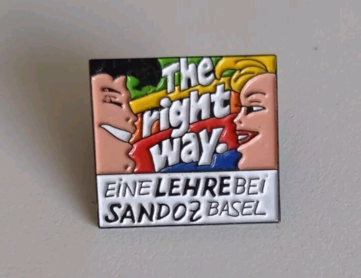 SANDOZ The Right Way Pharmaceutical pin badge LSD Albert Hofmann rare