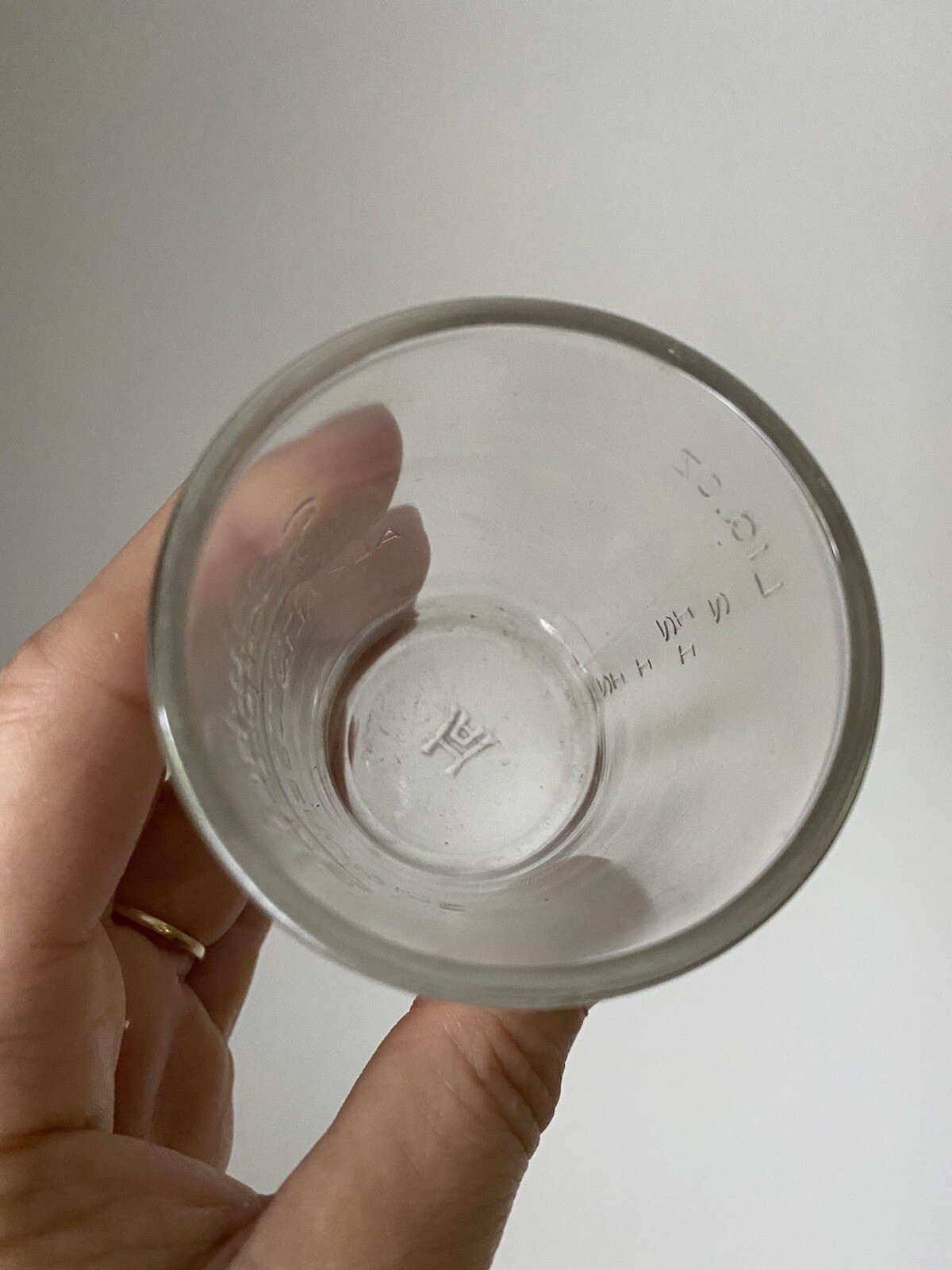 Hazel Atlas Sodiphene Vintage Clear Glass Dose Cup Advertising Germicide 2 3/4”