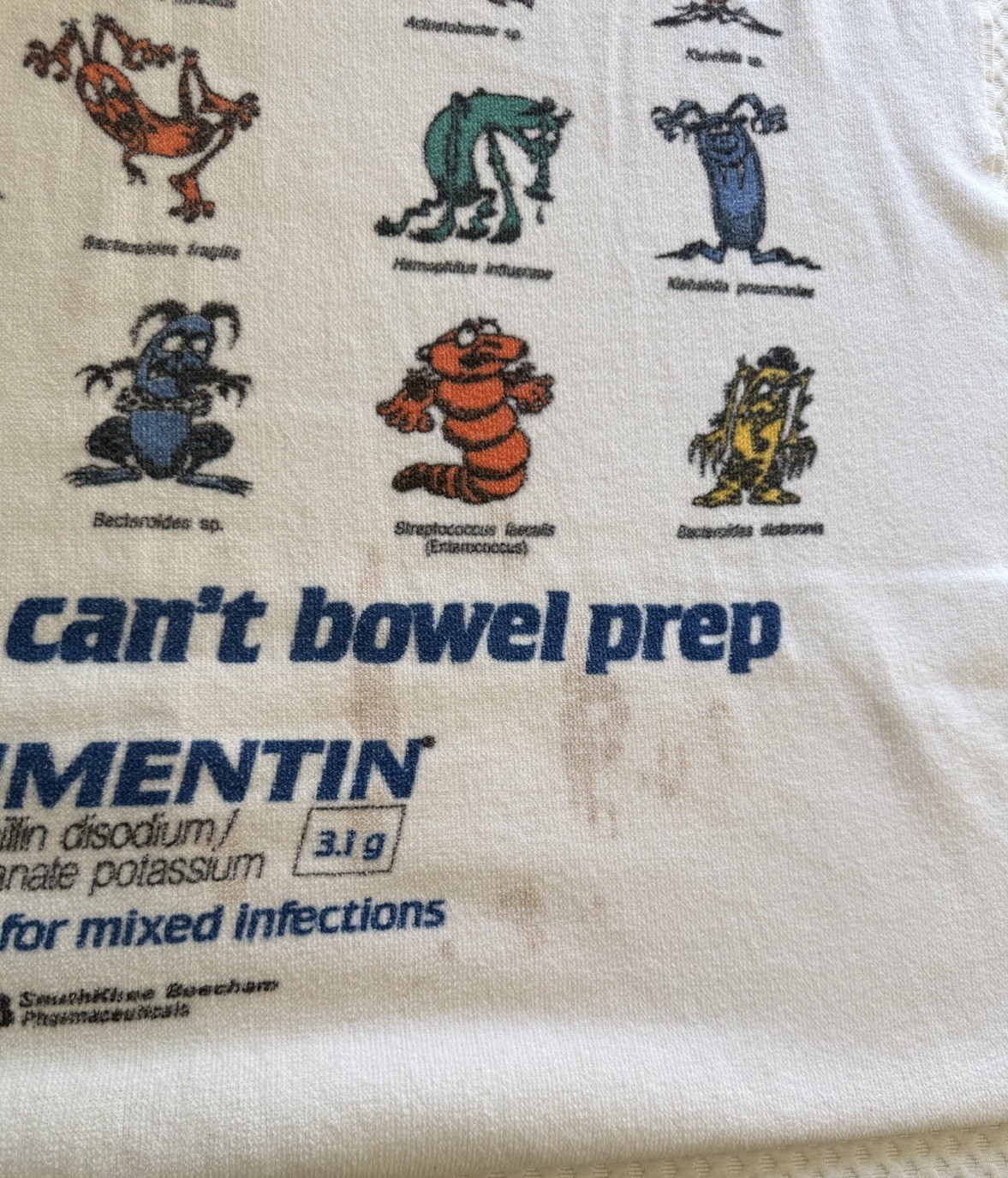 Vintage XL Timentin Pharmaceutical Beach Towel SmithKline Drug Rep Advertisement