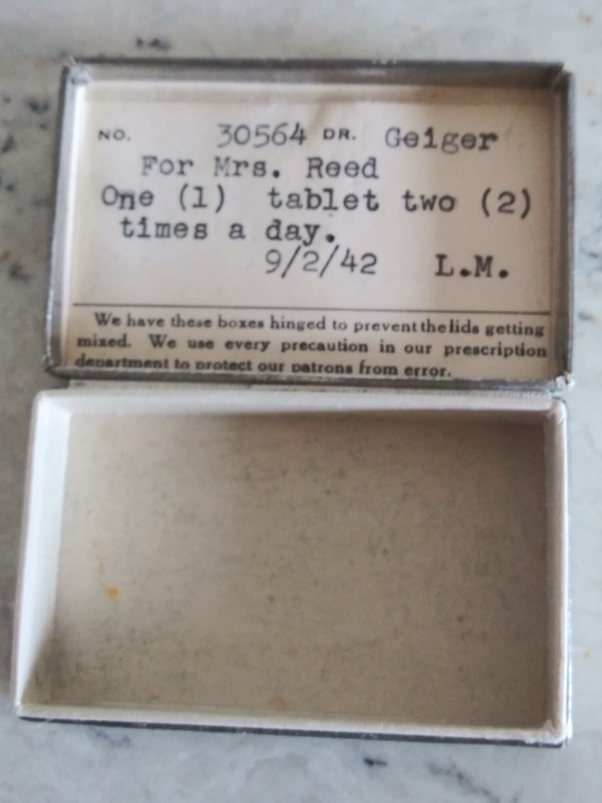 Vintage Drug Store Prescription Pill Box Martin’s Reliable Pharmacy 1942 Chicago