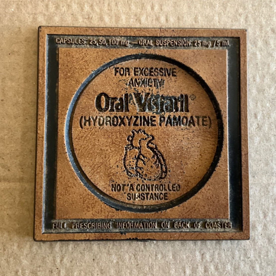 Pfizer VINTAGE coaster advertising Oral Viserall (hydroxyzine pamoate)