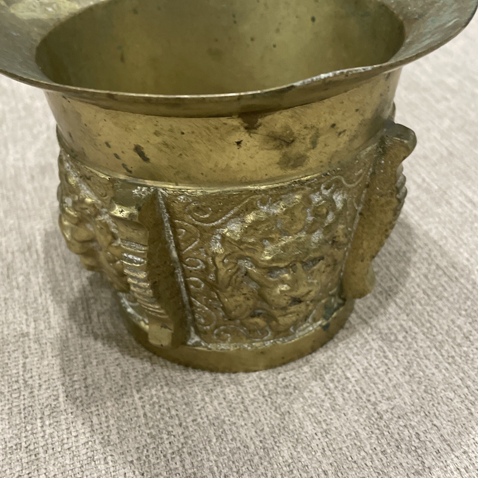 Vintage Brass Mortar Heavy Pharmaceutical Apothecary Ornate Lions Head