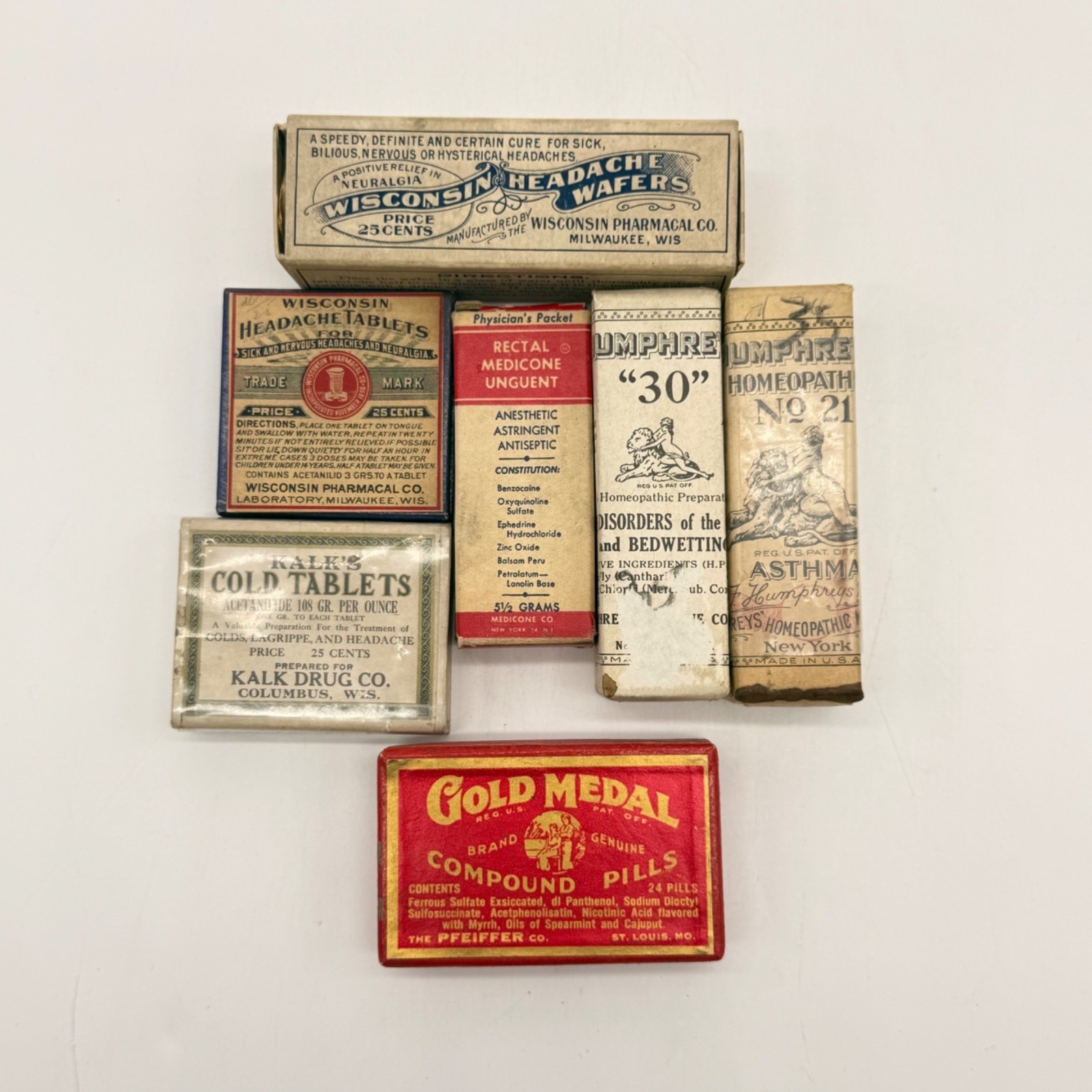 Vtg Medicinal Boxes Collection Wisconsin Headache Wafers, Gold Medal Pills etc.