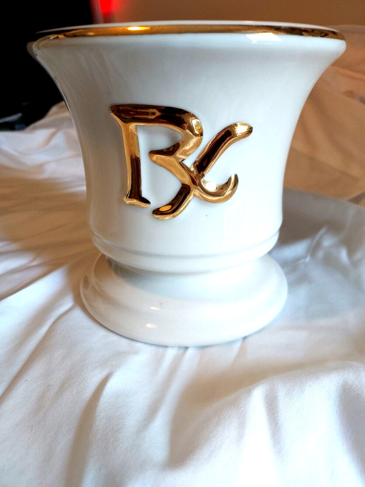 LARGE Ceramic Rx Mortar by Blair Cream And Gold Trim 6″ Fantastic Display Item