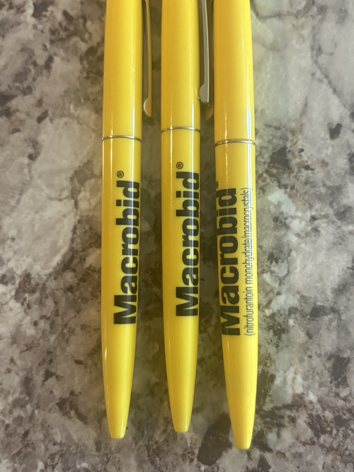Macrobid BIC Pharmaceutical Pharma Drug Rep Pens Yellow Plastic Pens Lot Of 3