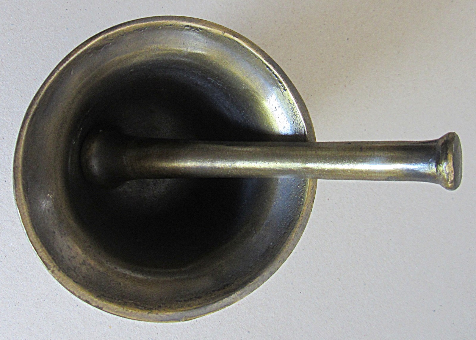 VINTAGE APOTHECARY BRASS PLATED MORTAR & PESTLE~3 7/8″ TALL~4.5″ TOP~4″ BASE
