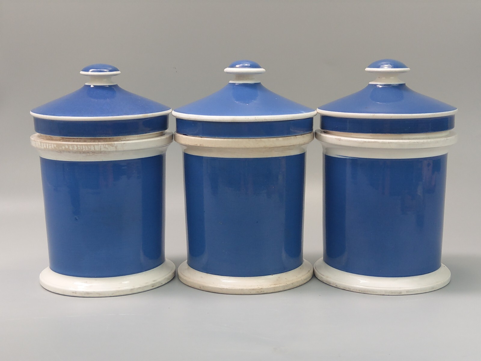 Blue and White Antique Apothecary Poison Jars