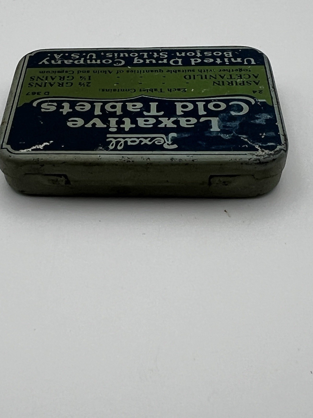 Vintage Rexall Laxative Cold Tablets Tin United Drug Company Empty