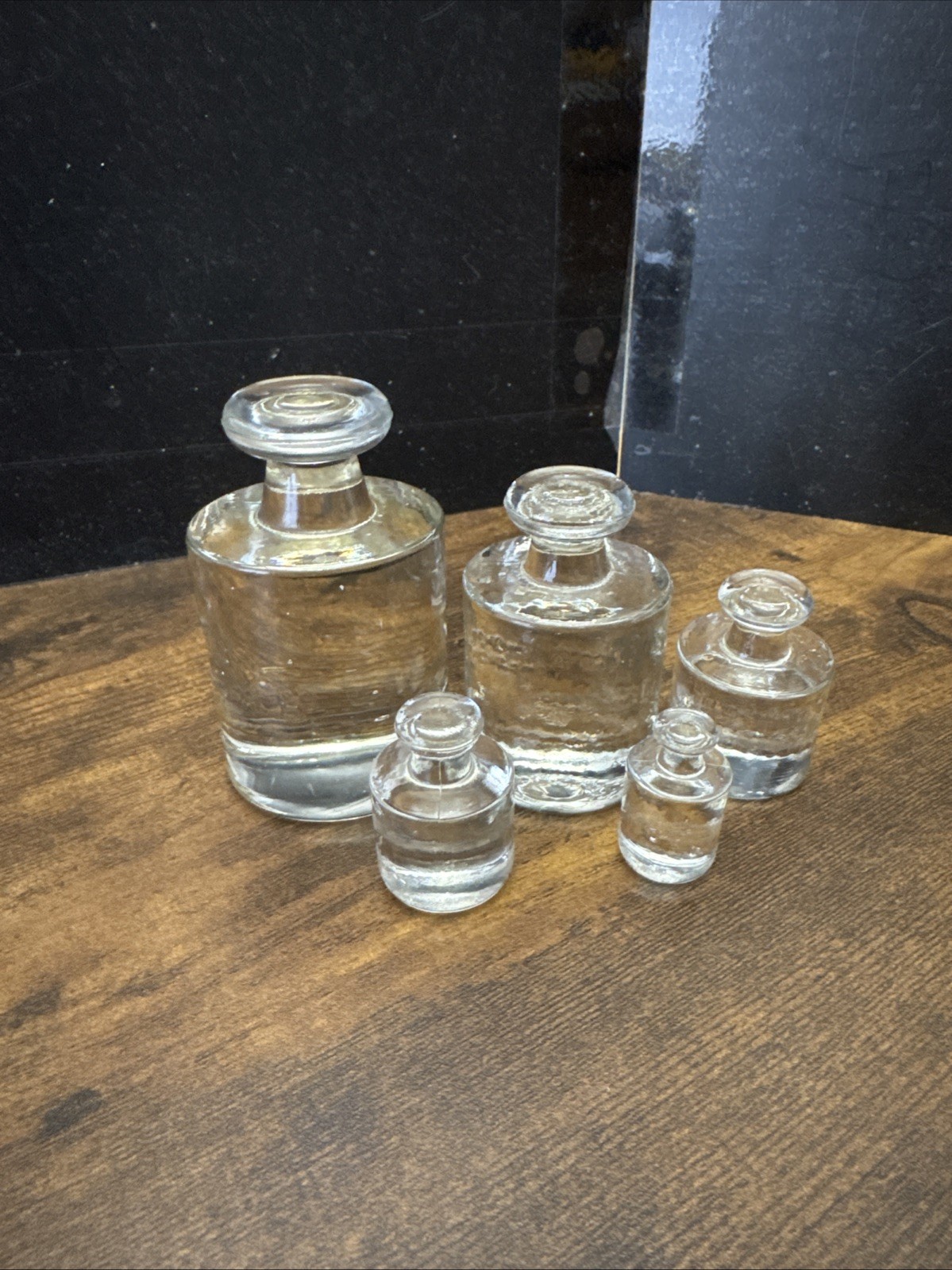 Vintage Decorative Lab Glass Scale Weights Set of 5 Clear Pressed Glass