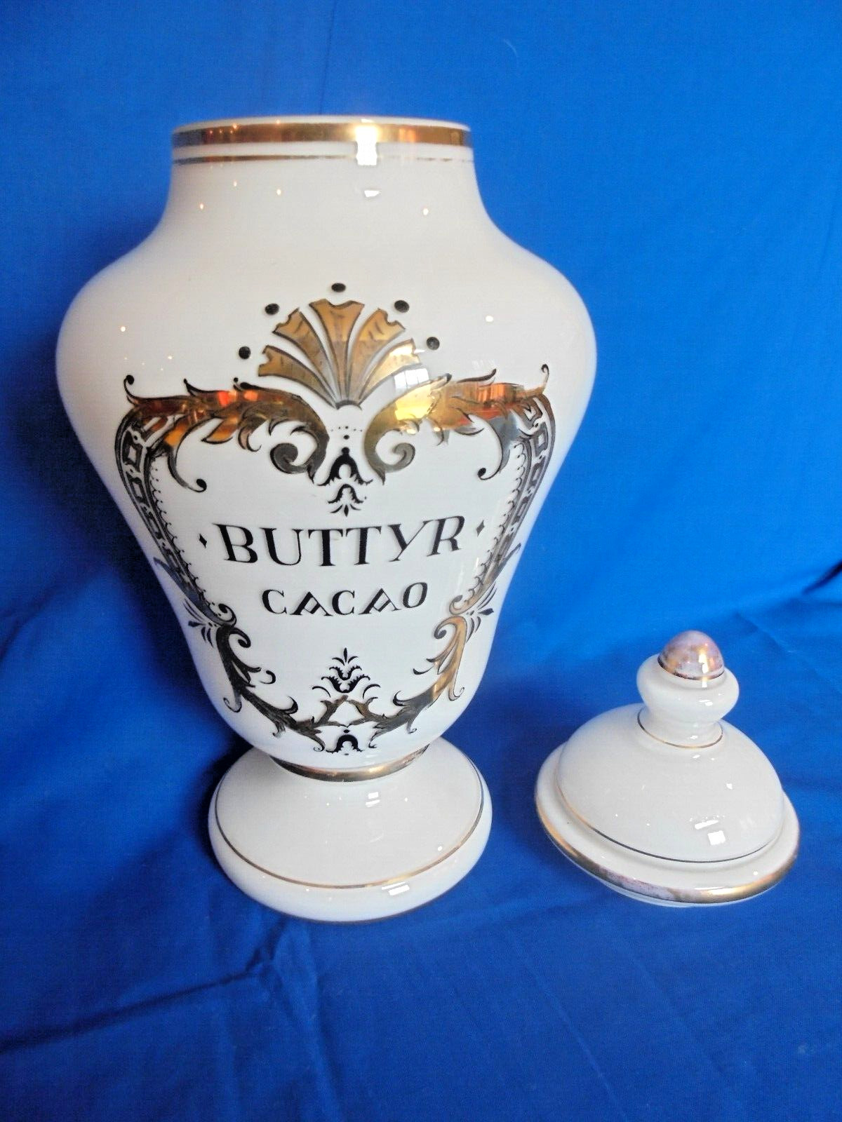 Vintage Buttyr Cacao White Glass Apothecary Jar Pharmacy MCM Mid Century Modern