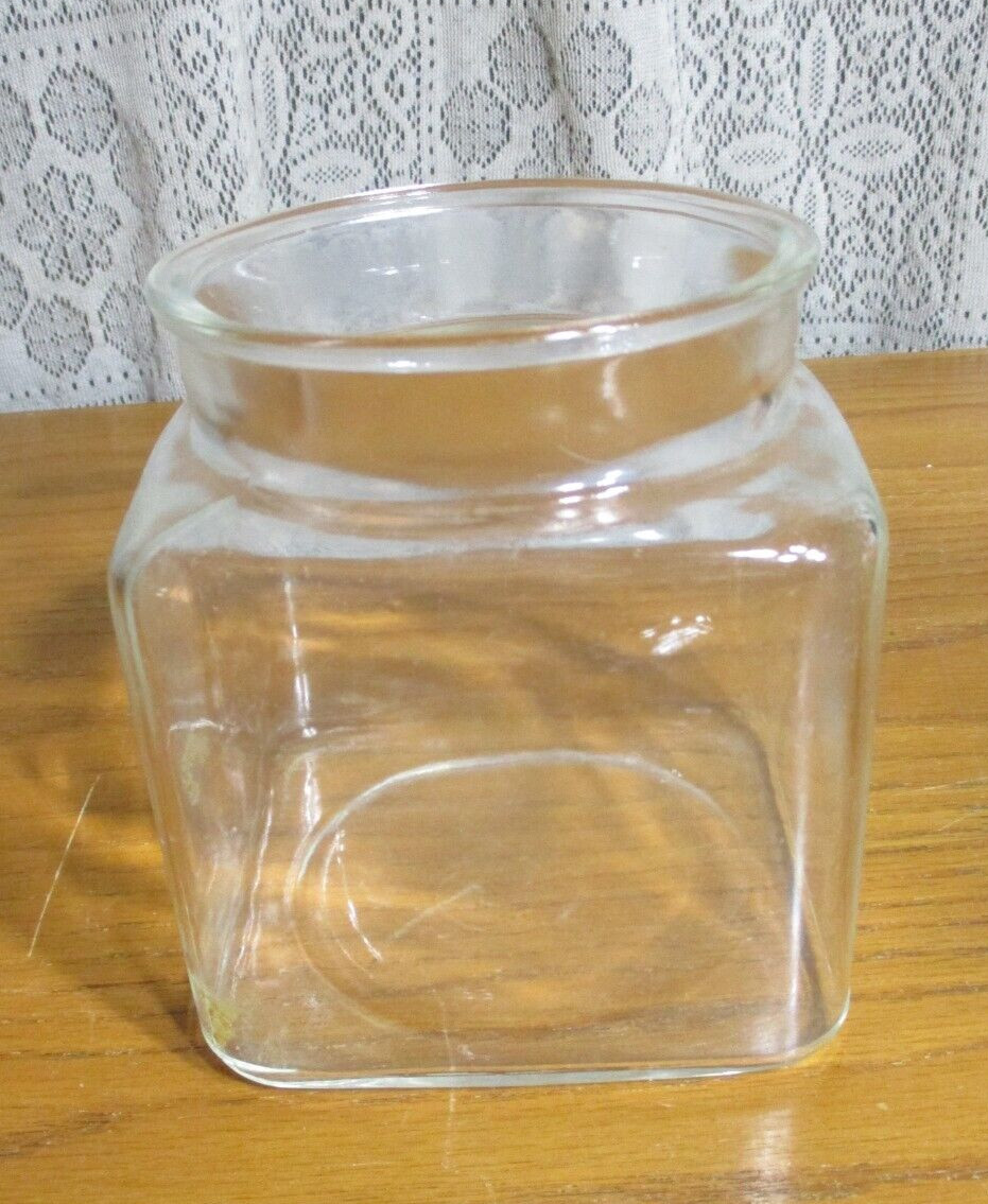 Vintage Apothecary Square Jar Clear Glass Drug Store Candy Jar – No Lid/Top