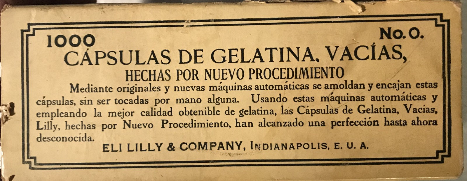 Vintage 1930’s Eli Lilly & Co New Process Empty Gelatin 1000 Capsules No. 0 Box