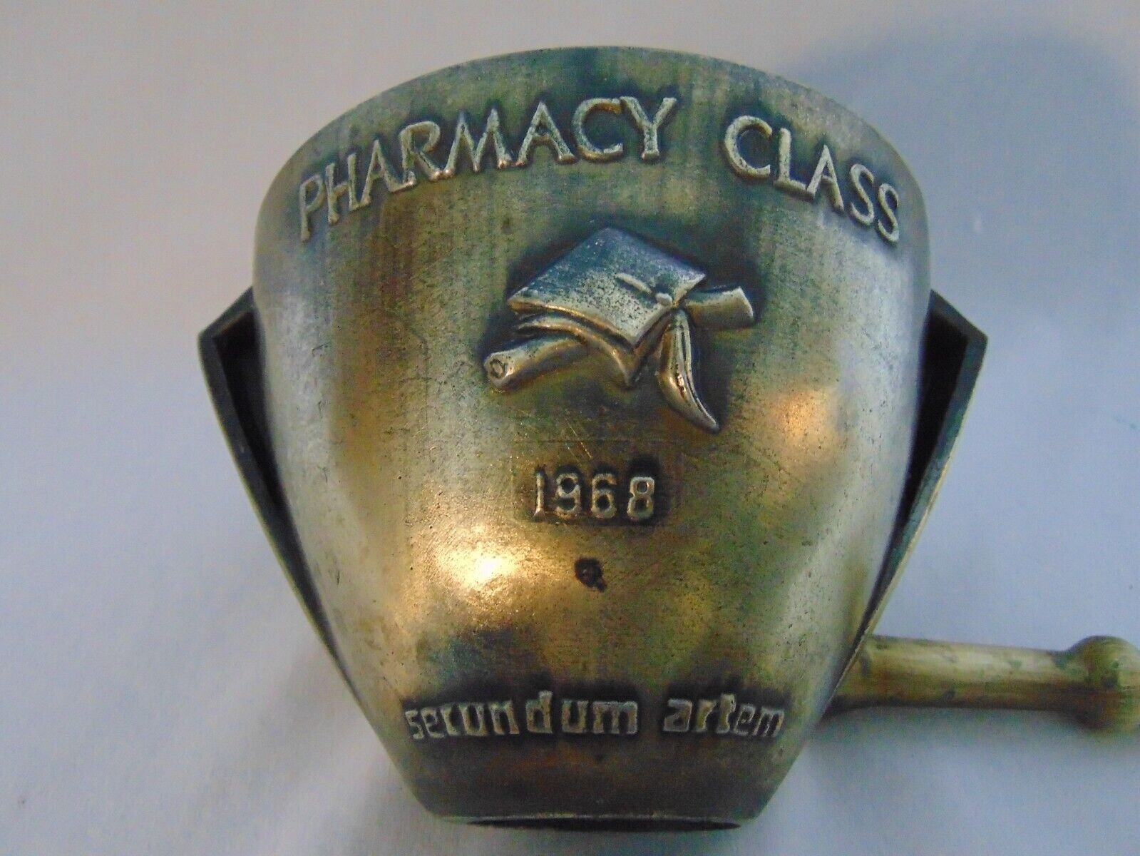Mortar And Pestle Schering Pharmaceutical Class 1968 Vtg Brass Apothecary 4″