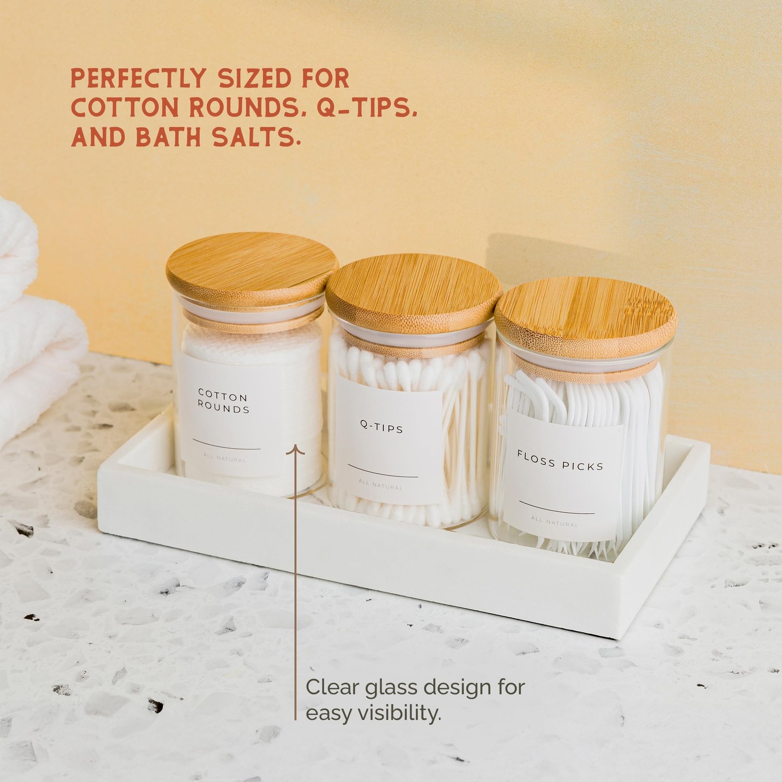 Vase and Vessel Mini Glass Apothecary Jars with Bamboo Lids, Small Bathroom a…